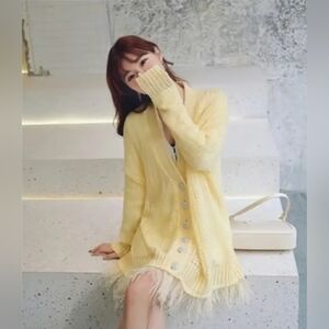 Yellow Soft Knitted Cardigan/Sweater Fringed